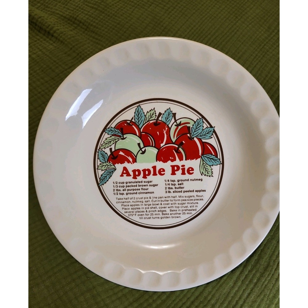 Vintage Sunnycraft Sunstone Collection Ceramic Apple Pie Recipe Baking Dish 11"